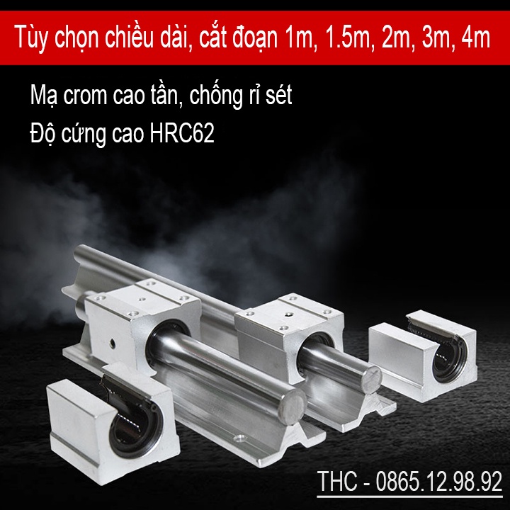 Thanh Ray Trượt Nhôm Ø16 Mạ Crom Chống Rỉ (Gồm: 1 Thanh Ray SBR16 Dài 1m + 2 Ổ Bi) Chịu Tải Cao Trượt Trơn Êm Chính Xác