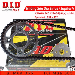 Nhông sên dĩa DID Yamaha Sirius Xăng Cơ, Jupiter V – Sên đen 9ly DID AD3 ( Thái Lan )