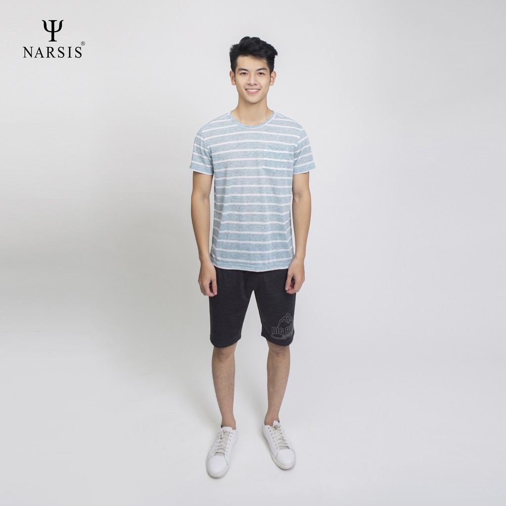 Áo Nam Narsis D6029 màu xanh kẻ trắng