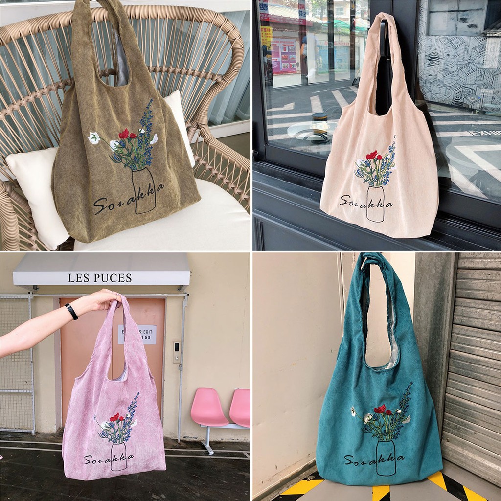 Túi Vải Nhung Tote Cỡ Lớn Attitude Bình Hoa P1578 - LoanTay