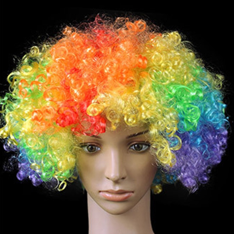 Tóc giả xoăn hóa trang chú hề có đèn LED nhiều màu sắc