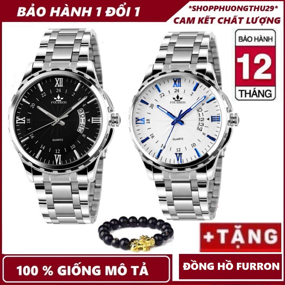 SALE-Đồng hồ nam FOURRON-Dây hợp kim thép không gỉ cao cấp + Tặng vòng tay cao cấp