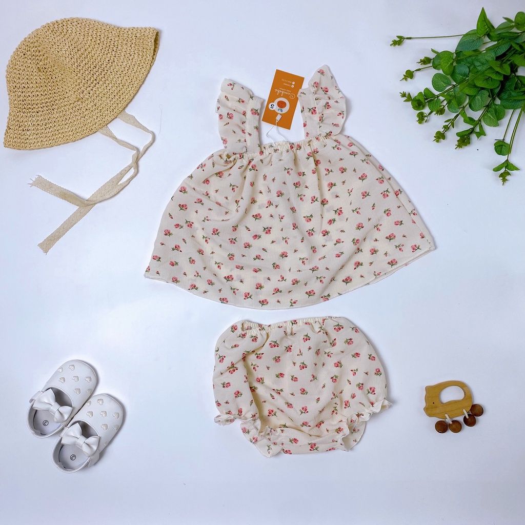 Set quần áo hoa nhí, Đồ bộ bé gái quần áo cánh tiên vải đũi- bộ cánh tiên bé gái xinh xắn cho bé hàng đẹp mã B02