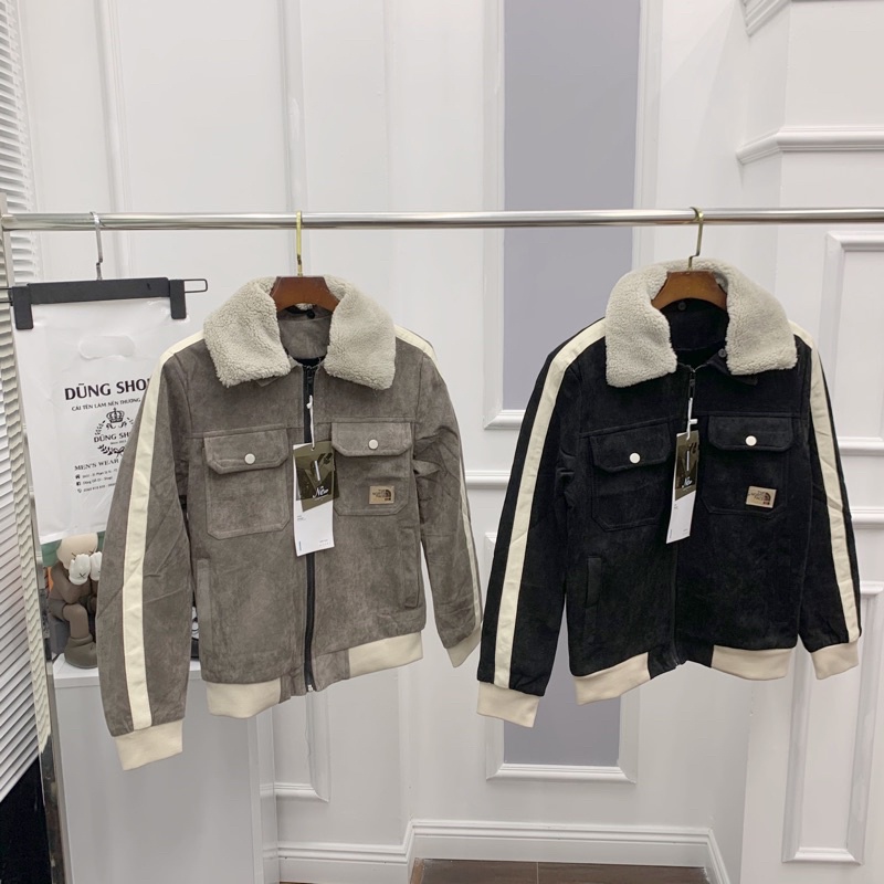 Áo khoác cổ bomber sọc tay da lộn- Khoác nam đẳng cấp