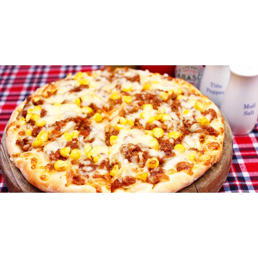 Pizza chế biến sẵn size 16cm ( Đủ Vị: Hải Sản, Xúc xích, thịt bò, Bắp, chưa nướng)