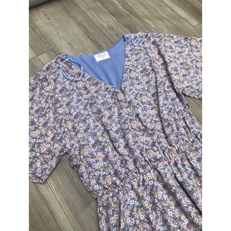 Đầm voan cổ V hoạ tiết hoa nhí SiennaSky xuất khẩu