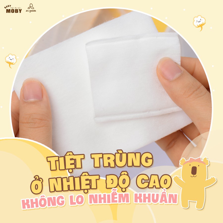 Bông miếng cotton cho bé Moby Baby, bông thấm tiệt trùng đa năng tự nhiên - Monnie Kids