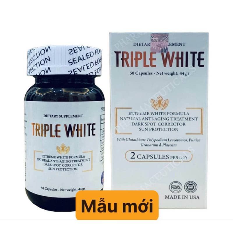 Viên Uống Trắng Da, Hỗ Trợ Chống Nắng TRIPLE WHITE Glutathione 1200mg Mỹ - 50 viên