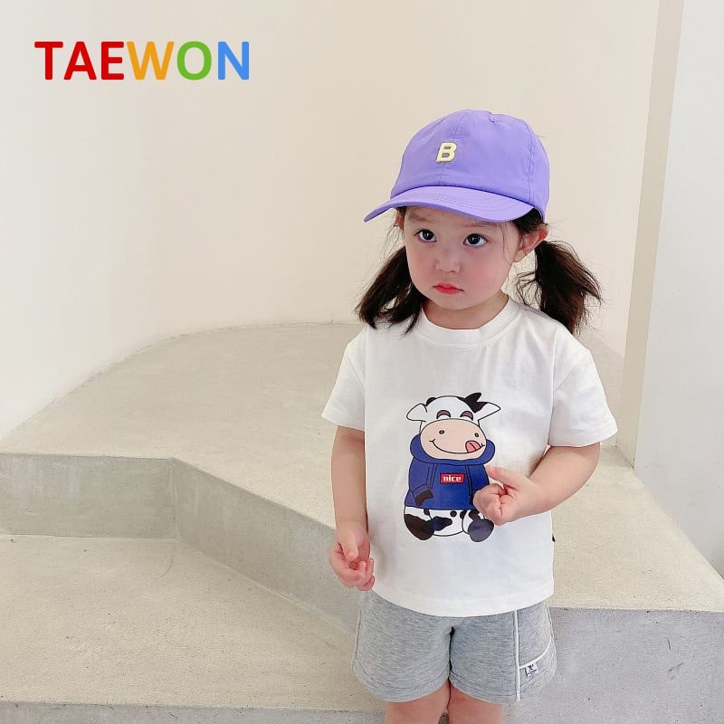 Áo thun bé trai Hàn Quốc chất cotton , Áo phông cộc tay bé gái xuất dư từ 1 đến 5 tuổi Taewon Kids AT06