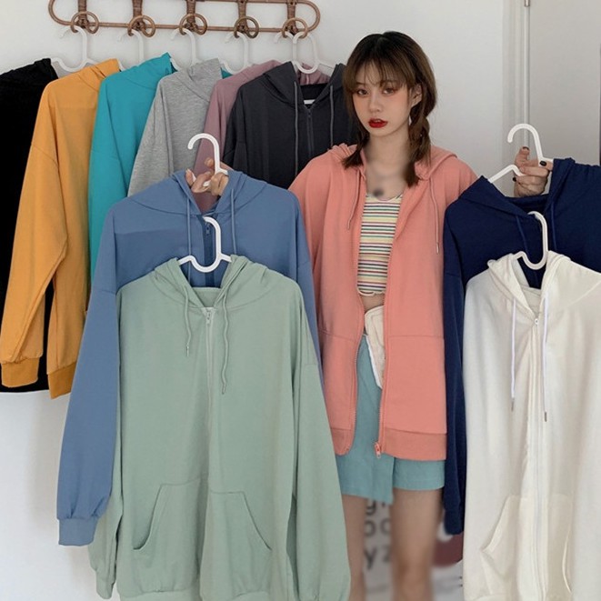 Áo Khoác Tay Dài Có Nón Thời Trang Hàn Quốc Cho Nữ