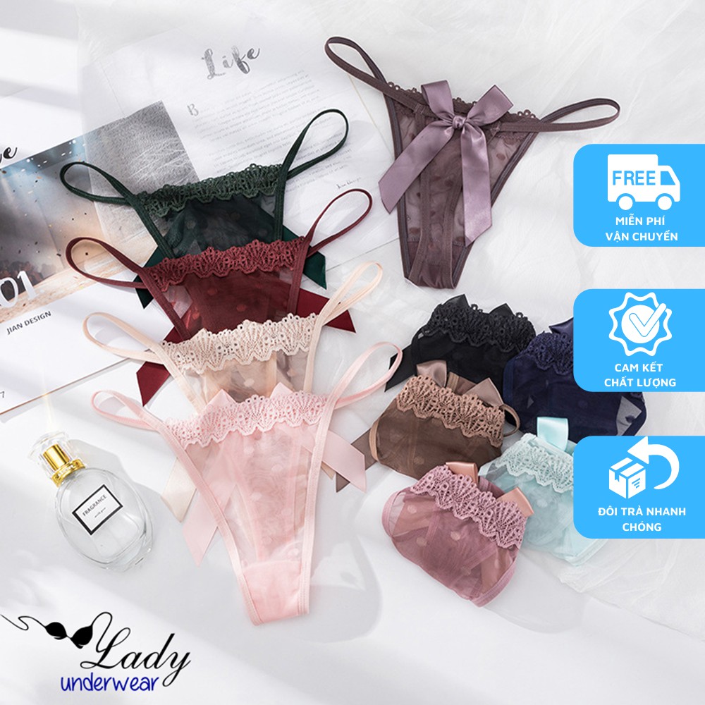 Quần Lọt Khe Ren Nơ Công Chúa Xuyên Thấu, Quần Lót Nữ Lọt Khe Dây Hông Nơ Sau Sexy Gợi Cảm