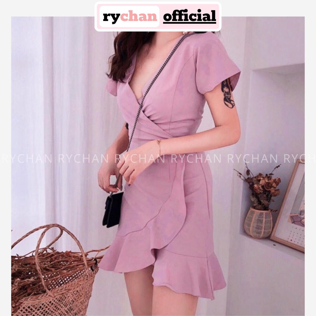 Đầm Nữ Dự Tiệc Màu Đỏ Đô, Hồng Cổ V Tay Ngắn Bèo Lai Dọc Thân Ôm Body Cực Tráy [ẢNH THẬT CUỐI] - DX9746