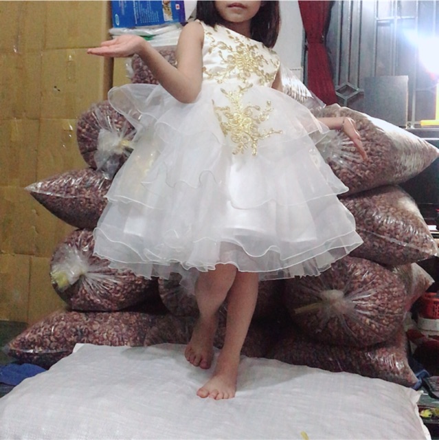 Đầm công chúa trắng phối hoa vàng | BigBuy360 - bigbuy360.vn