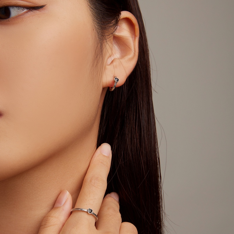 Bộ trang sức BAMOER bạc 925 đính đá zircon đen phong cách cổ điển thời trang dành cho nữ