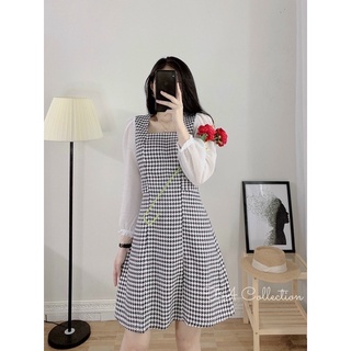 Đầm dạ kẻ phối tay tơ