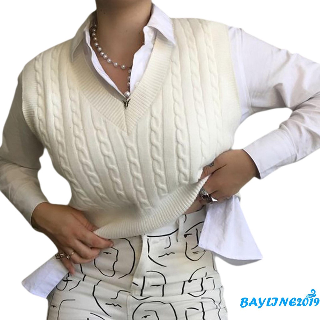 Áo len nữ không tay cổ chữ V màu sắc thời trang