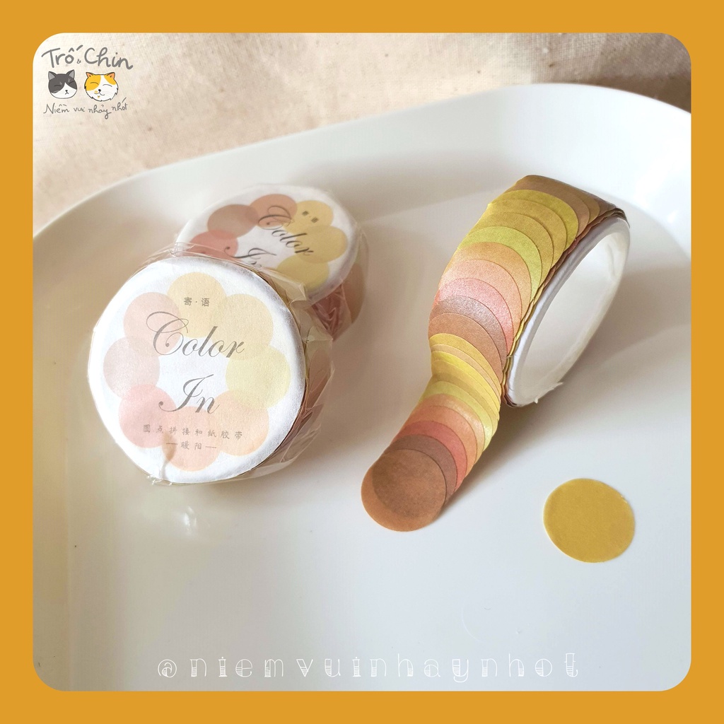 [HÀNG CÓ SẴN ĐỦ MÀU] Cuộn Sticker Masking tape Washi tape chấm tròn màu sắc [ĐÓNG GÓI HỘP KRAFT KHI MUA 3 CUỘN TRỞ LÊN]