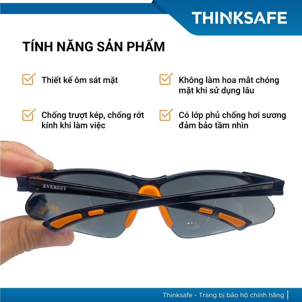 Kính bảo hộ EV302 màu đen chống chói, chống bụi, chống tia UV, chống mờ sương dùng đi đường Kính chống bụi - THINKSAFE