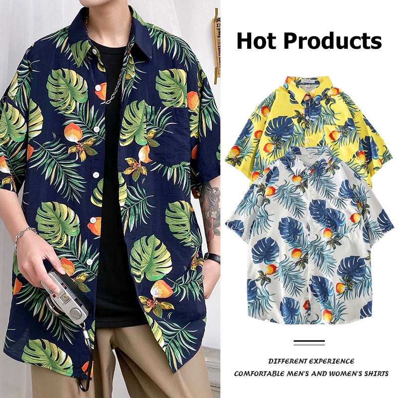 (M ~ 3XL) Áo sơ mi nam tay ngắn, họa tiết Hawaii, Thời trang đi biển theo phong cách Hồng Kông