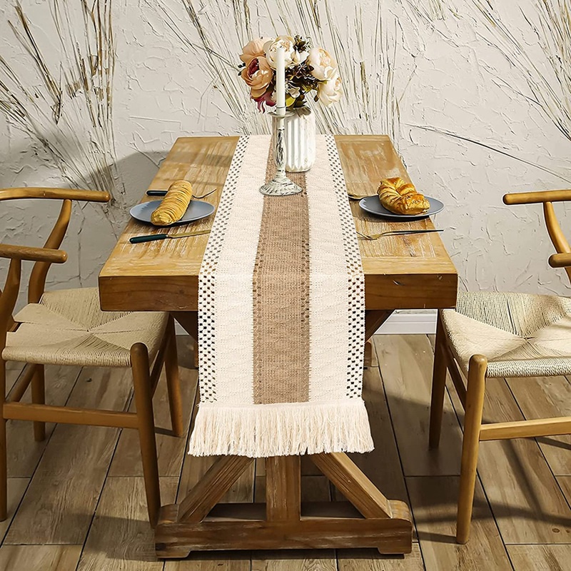 Farmhouse Boho Table Runner, for Dining Table Decoration 180cm