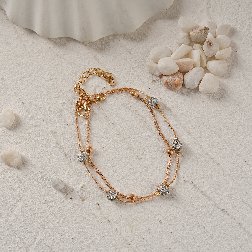 Lắc Chân Hai Lớp Đính Hạt Kim Cương Phong Cách Boho Thời Trang Cho Nữ