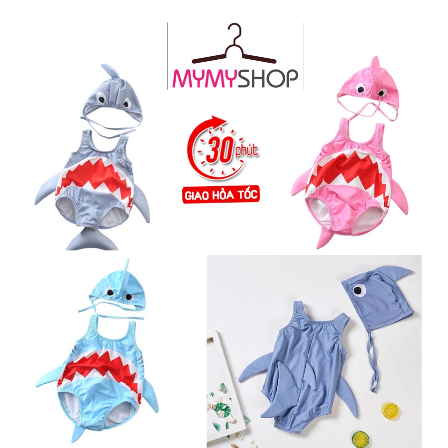 Đồ Bơi Bé Trai/Bé Gái Hình Cá Mập có đuôi siêu cute dễ thương kèm Mũ/Nón