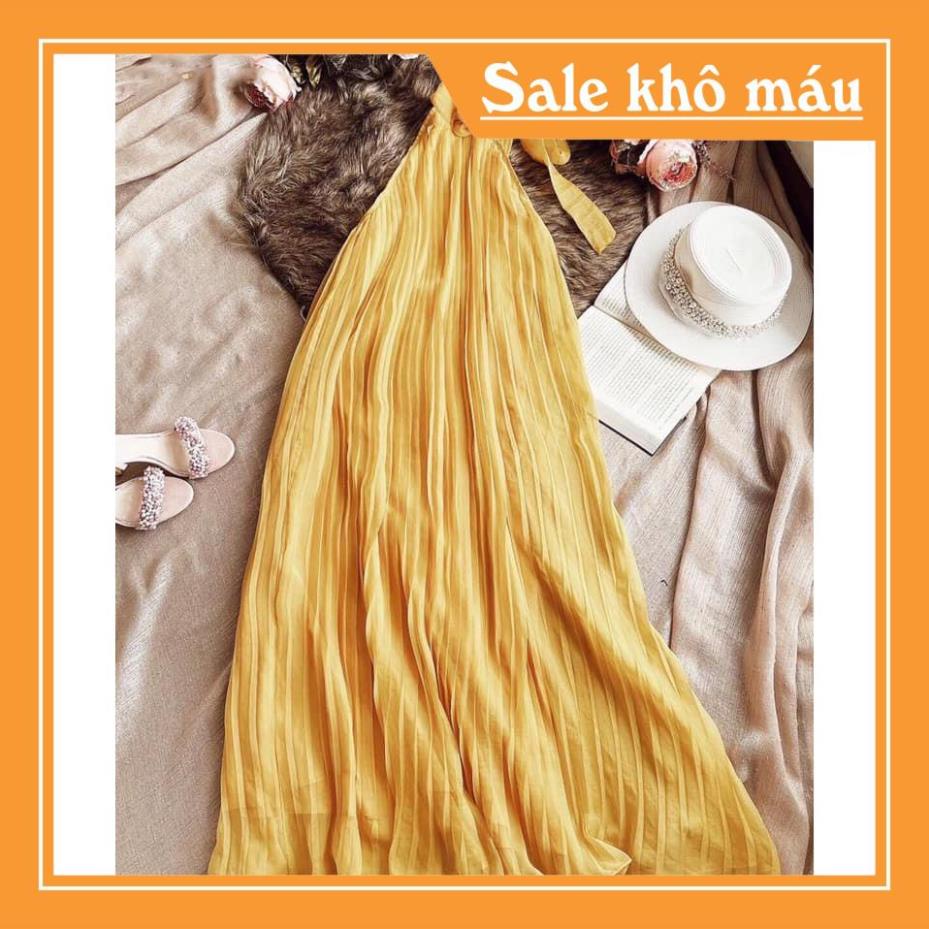 Váy yếm Maxi vàng dập li V1934  - Váy yếm Maxi vàng dập li, Xinh Xắn  ❤️NMC SHOP❤️