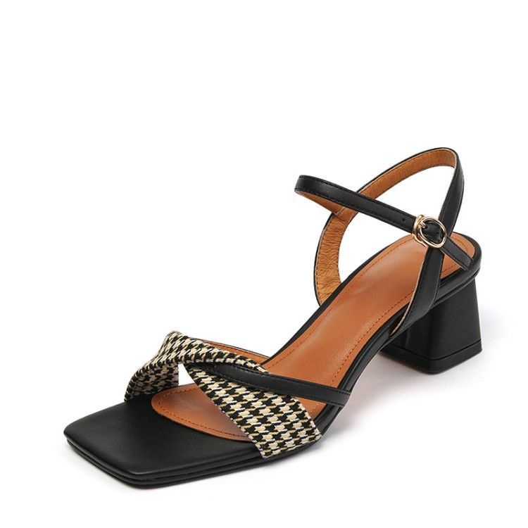Jiashucheng Giày Sandal Cao Gót Mũi Vuông Đế Bằng Màu Sắc Retro Thời Trang Mùa Hè Cho Nữ