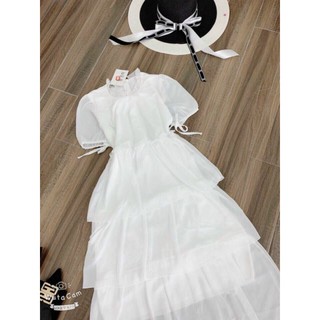 Đầm xếp ly cổ 3 tầng