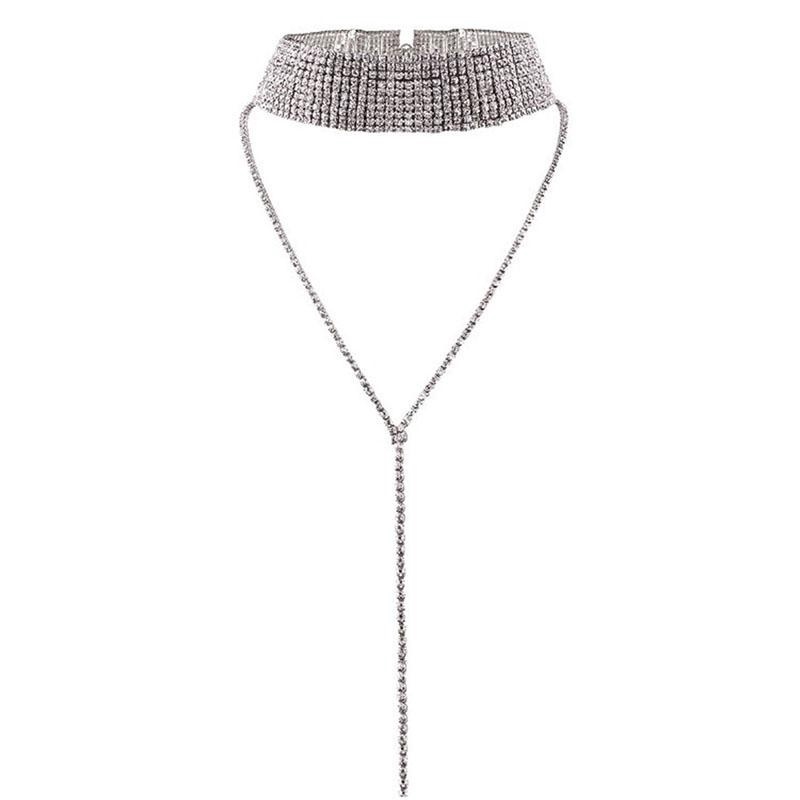 Dây chuyền đeo sát cổ phối tua rua dài đính kim cương sang trọng thời trang mùa hè cho nữ