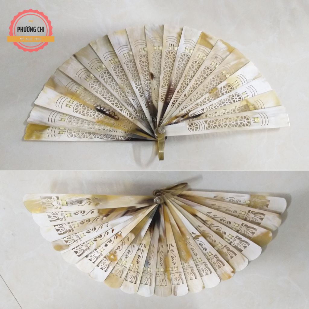 Quạt sừng trâu phong thủy , quạt cầm tay trưng bày, hầu đồng hàng đẹp, tặng kèm 1 hộp gỗ | Mỹ nghệ phương chi