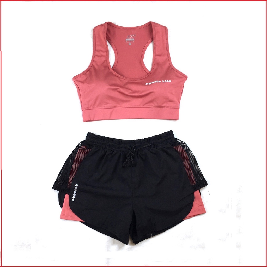 Bộ tập gym nữ, đồ tập gym yoga aerobic nữ bra quần đùi lưới chất đẹp có mút ngực BT001