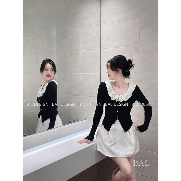 Áo sơ mi len tăm cổ bèo tầng