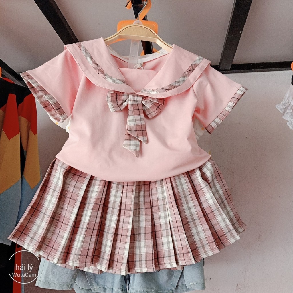 váy bé gái váy bé gái mùa hè chất cotton mềm sét bé có màu hồng phong cách hàn quốc cao cấp xinh cho trẻ từ 13 đến 23kg