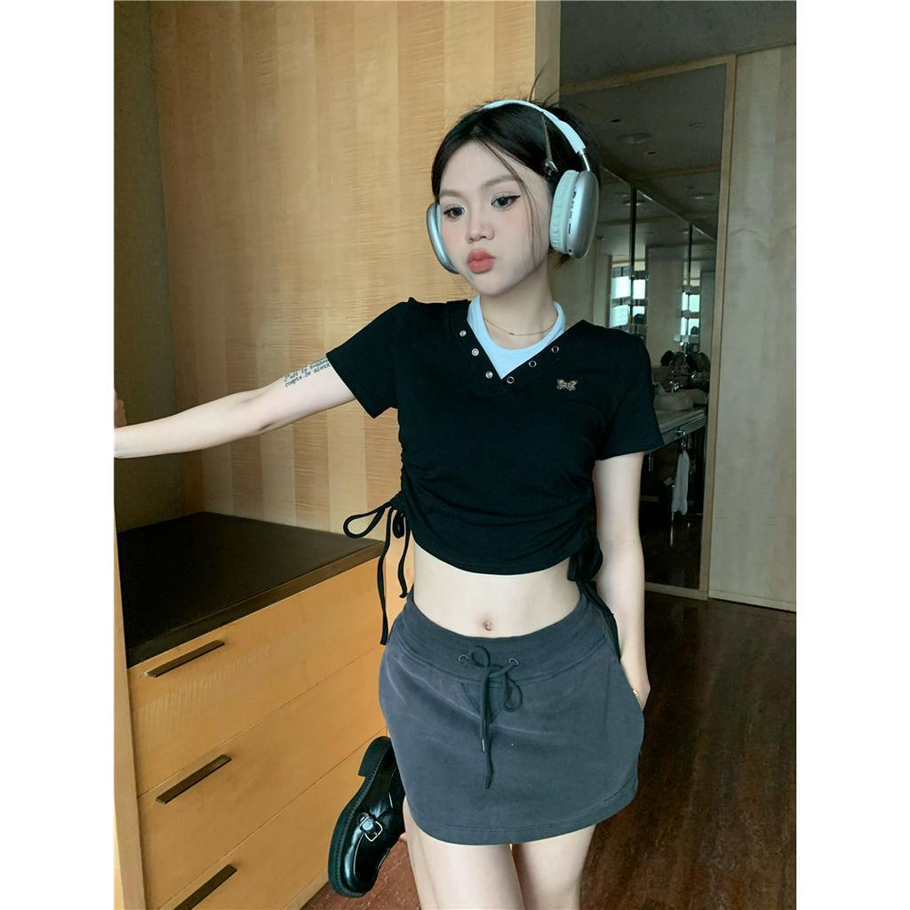 「 WELOVE1 」Áo Croptop Tay Ngắn Dáng Ôm Thời Trang Mùa Hè Quyến Rũ Cho Nữ