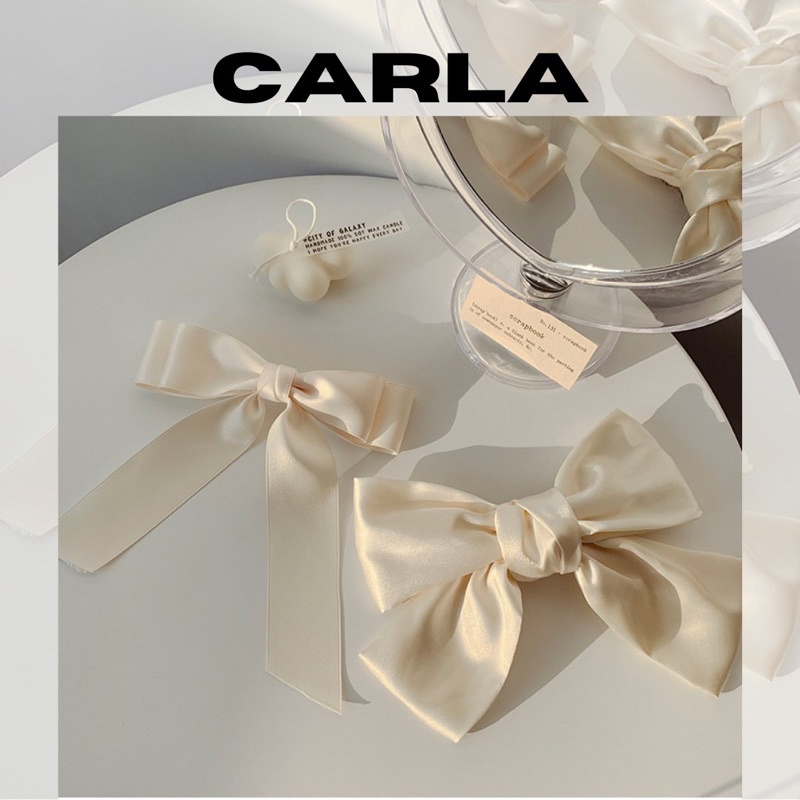 Cặp Tóc Nơ Vải Ren Trắng Kẹp Nơ Carla Phong Cách Hàn Quốc