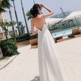 Váy maxi 2 dây hở lưng chữ V
