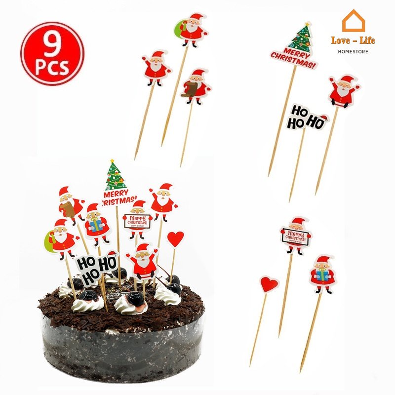 Bộ 9 Que Cắm Trang Trí Bánh Kem Hình Ông Già Noel Hoạt Hình