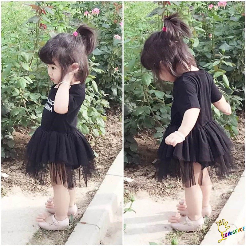 ❤XZQ-Letter Print Infant Baby Girl Tulle Rock N Roll Romper Dress Bodysuit Outfit Set