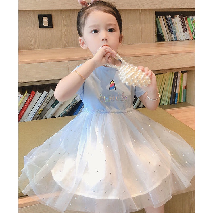 Đầm Công Chúa Phối Lưới In Hình Kỳ Lân Ngọt Ngào Thời Trang Mùa Hè Hàn Quốc Mới Cho Bé Gái