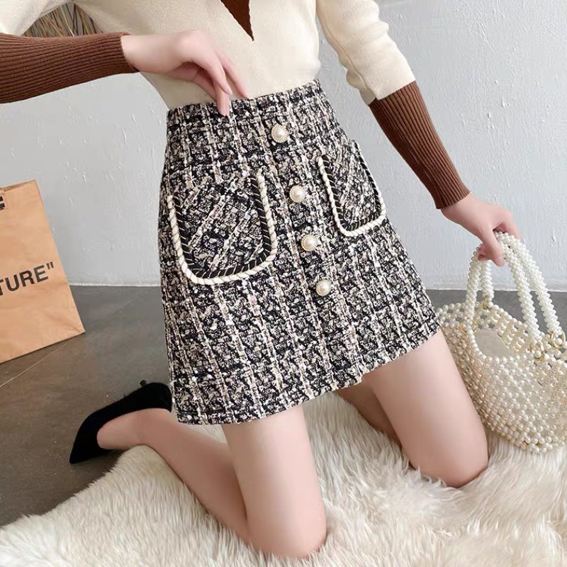 Chân Váy Dạ Tweed Chữ A Ngắn Có Quần Lót Trong 3 Cúc phong cách Hàn Quốc Okella (có ảnh-video shop chụp) | BigBuy360 - bigbuy360.vn