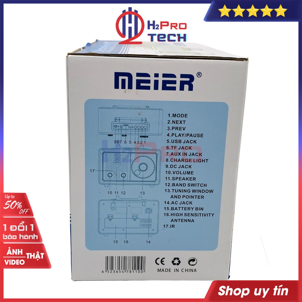 Đài radio cho người già, đài radio FM cổ điển Meier M-110BT FM/AM/SW,nghe nhạc MP3 loa Bluetooth/USB/Thẻ nhớ-H2pro Tech