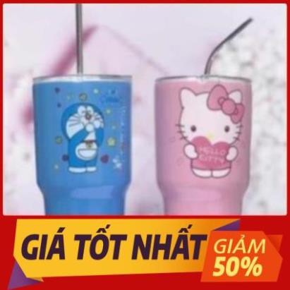 Ly giữ nhiệt inox 900ml hình doraemon, kitty tặng kèm ống hút và túi vải NPP Shoptido