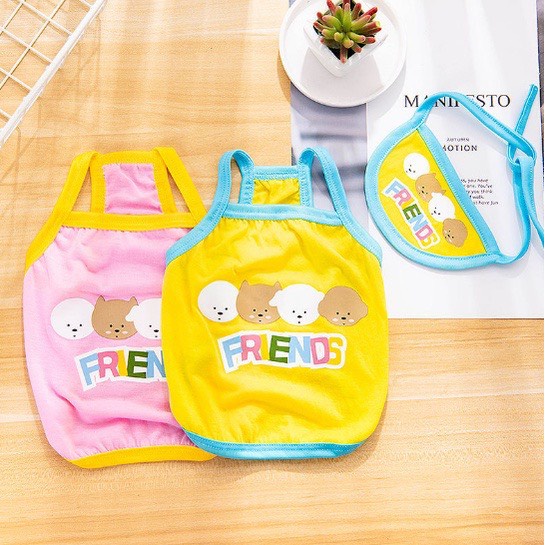 SET ÁO SÁT NÁCH KÈM YẾM FRIENDS HỌA TIẾT HOẠT HÌNH THỜI TRANG MÙA HÈ CHO THÚ CƯNG