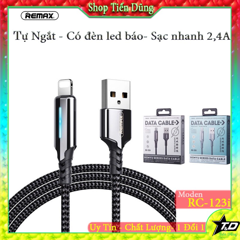 Cáp sạc tự ngặt Remax RC-123i - Dây sạc nhanh cho iphone và type-C dòng max 2.4A tốc độ truyền 480mb/s