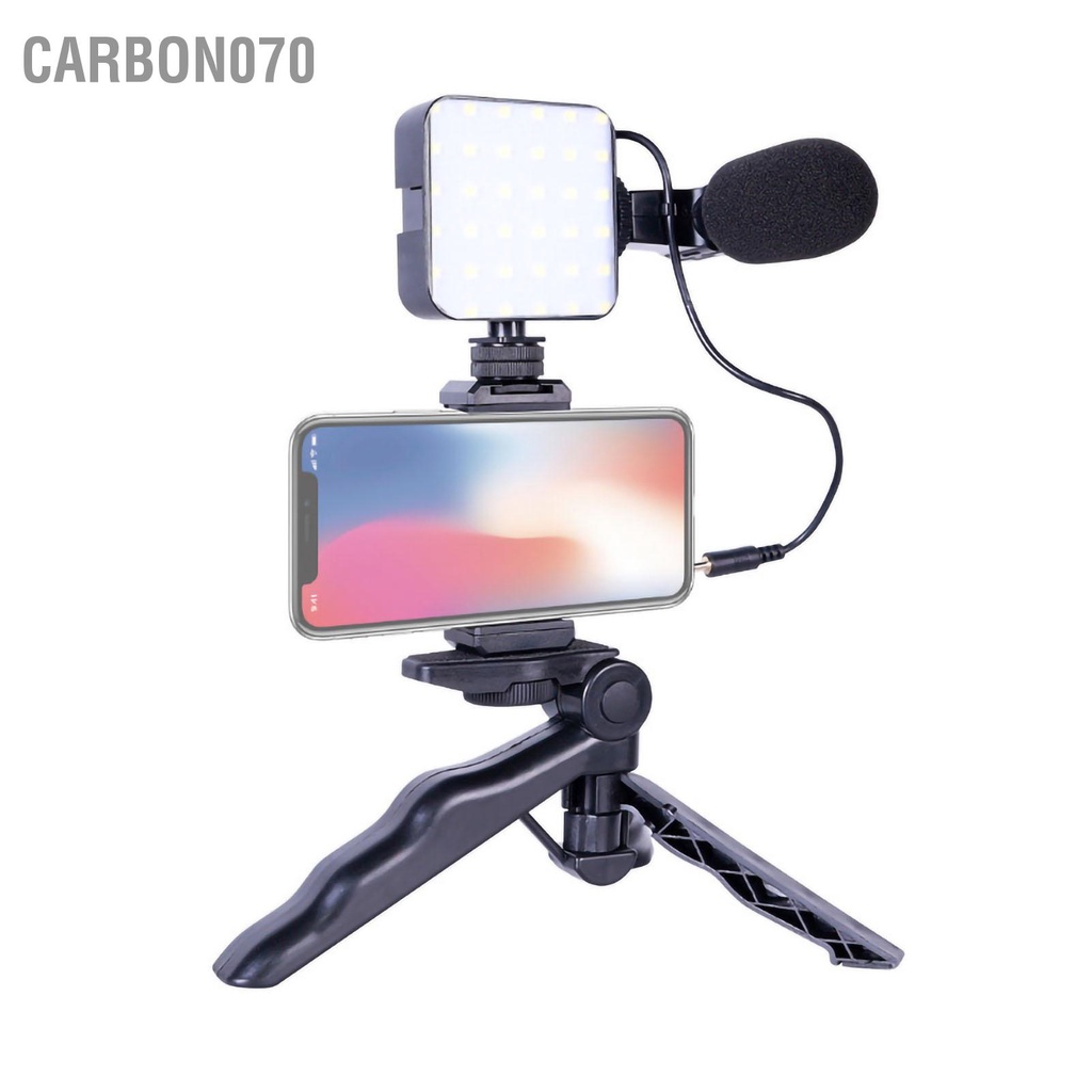 [Hàng HOT] Giá Đỡ Điện Thoại Ba chân Cầm Tay Có Đèn -  Mic Thu Âm - Chuyên Quay Video, Tiktok, Vlog, Livestream - Bộ thiết bị Vlog【Carbon070】