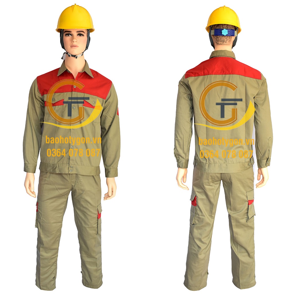 Quần áo bảo hộ lao động xám đậm phối đỏ cao cấp
