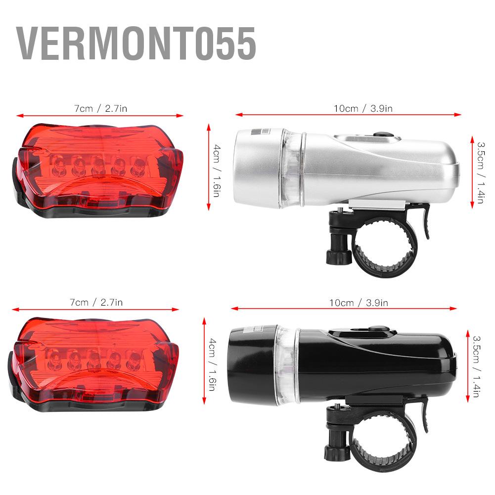 Có thể bán buôn Set đèn 5 LED trước và sau xe đạp chống thấm nước an toàn vermont055 Hàng giao ngay