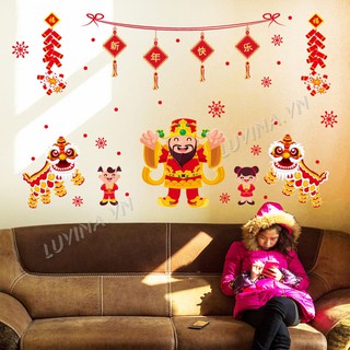 Decal dán tường trang trí Tết, phòng khách, cửa hàng- Thần tài