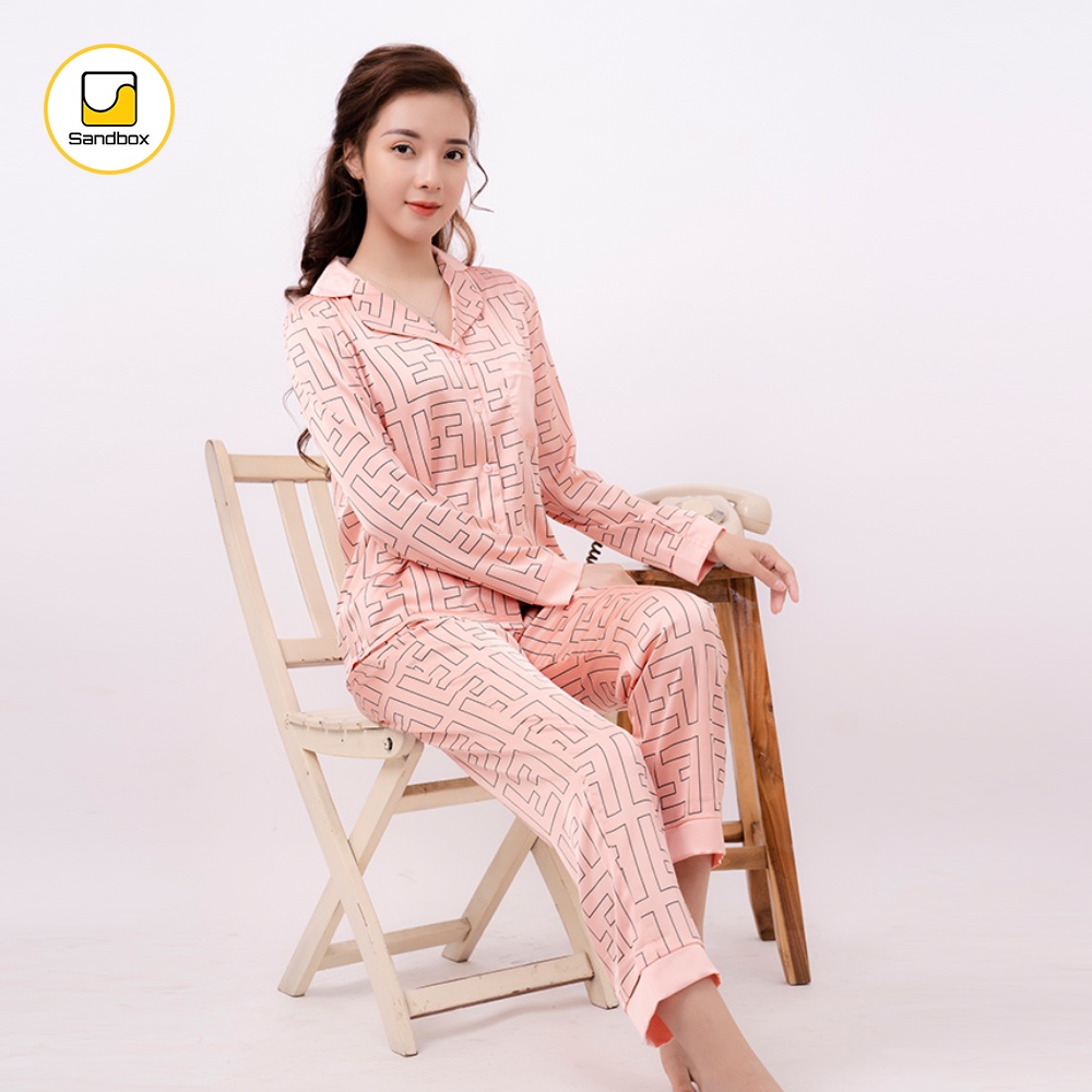 Bộ Pijama Nữ SANDBOX Dài Tay, Quần Dài Chất Lụa Nhật Cao Cấp Mềm Mịn, Họa Tiết Thiết Kế Phối Màu (BPD21002)